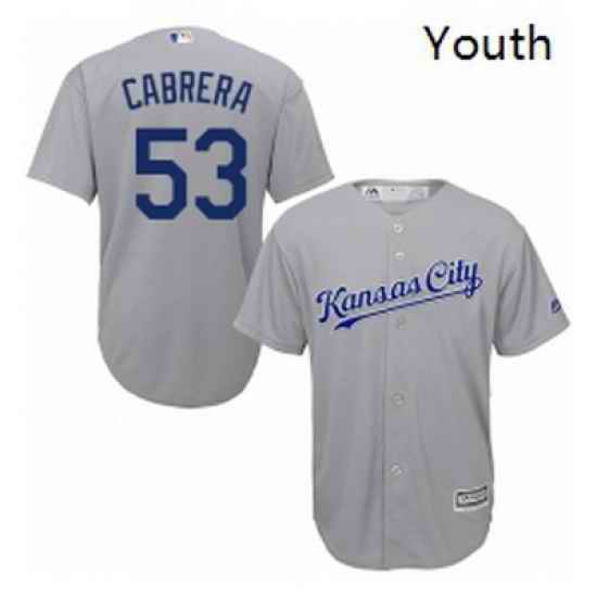 Youth Majestic Kansas City Royals 53 Melky Cabrera Replica Grey Road Cool Base MLB Jersey
